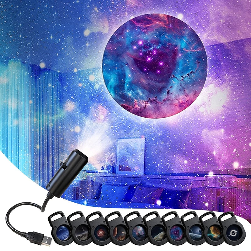 Hot！[New] NEW New LED Galaxy Projection Light 1 Light+10 Pictures Change, LED Galaxy Projector, Starry Sky Lighting Night Light