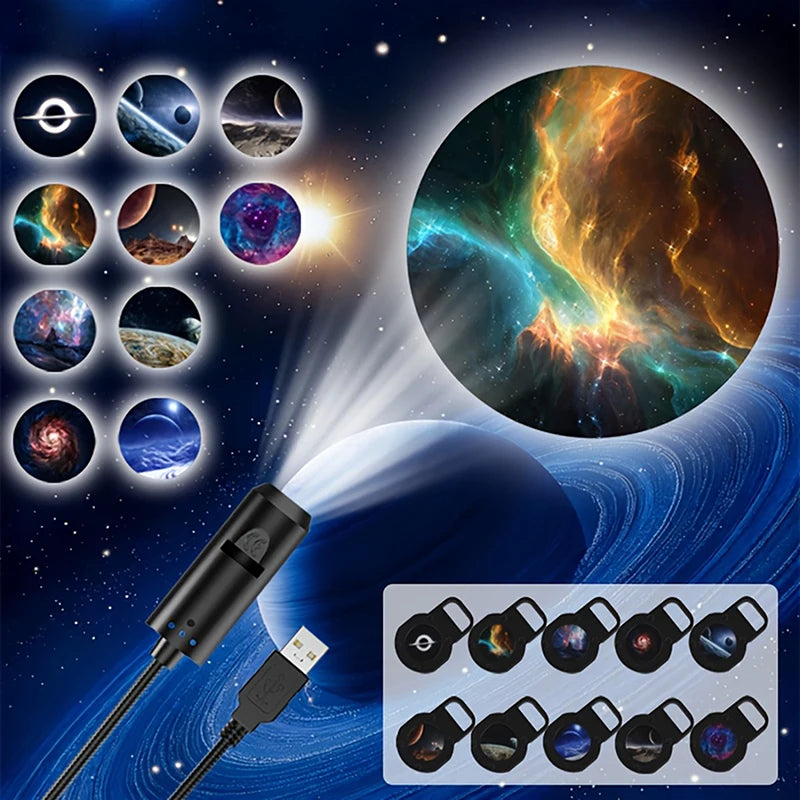 Hot！[New] NEW New LED Galaxy Projection Light 1 Light+10 Pictures Change, LED Galaxy Projector, Starry Sky Lighting Night Light