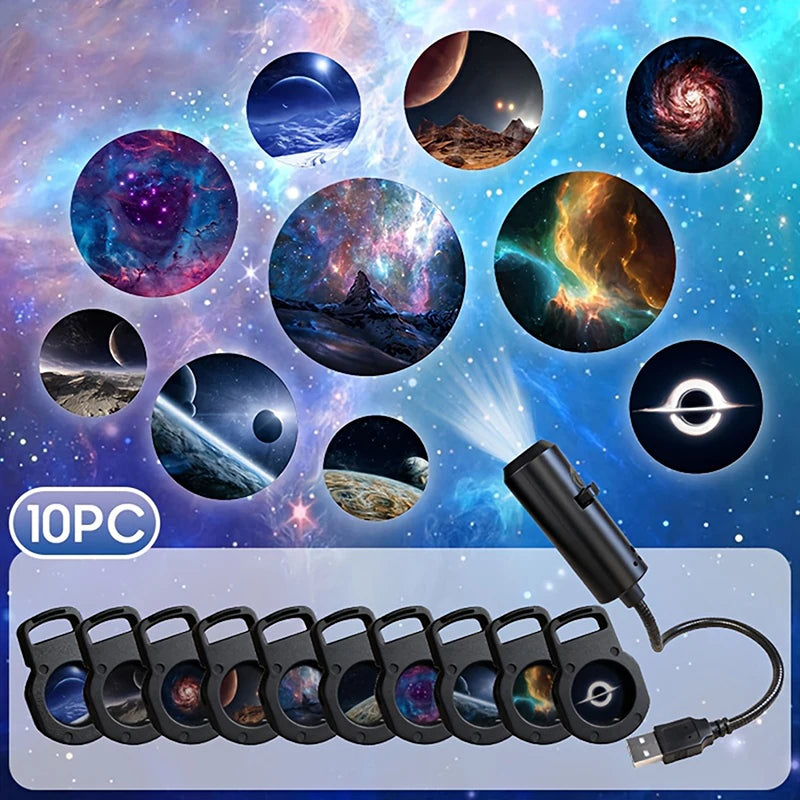 Hot！[New] NEW New LED Galaxy Projection Light 1 Light+10 Pictures Change, LED Galaxy Projector, Starry Sky Lighting Night Light